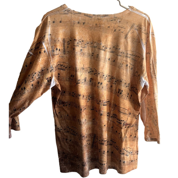Vintage Artisan Musical Note Graphic Tee in Yellow, Gold and Black 3/4 sleeves - Picture 2 of 6